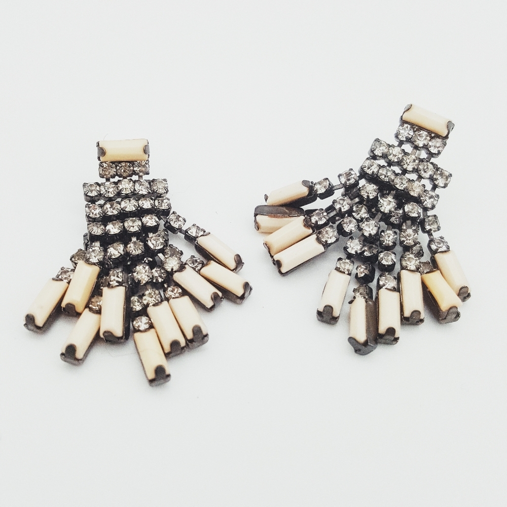 Gunmetal Silver Crystal Chandelier Earrings